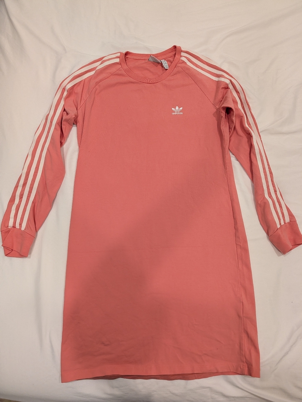 adidas Coral Pink Trefoil Stripe Long Sleeve Dress Size L